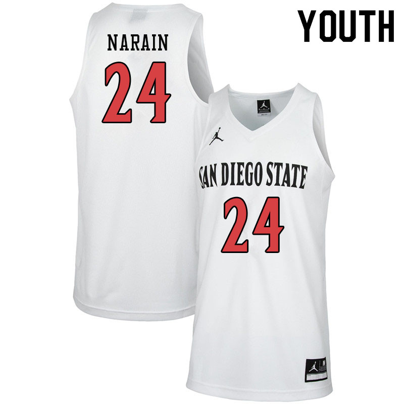 Jordan Brand Youth #24 Nolan Narain San Diego State Aztecs College Basketball Jerseys-White
